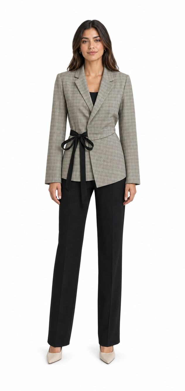 NWT cider XL Plaid Wrap Blazer Jacket Tie Waist Long Sleeve Office Chic NEW